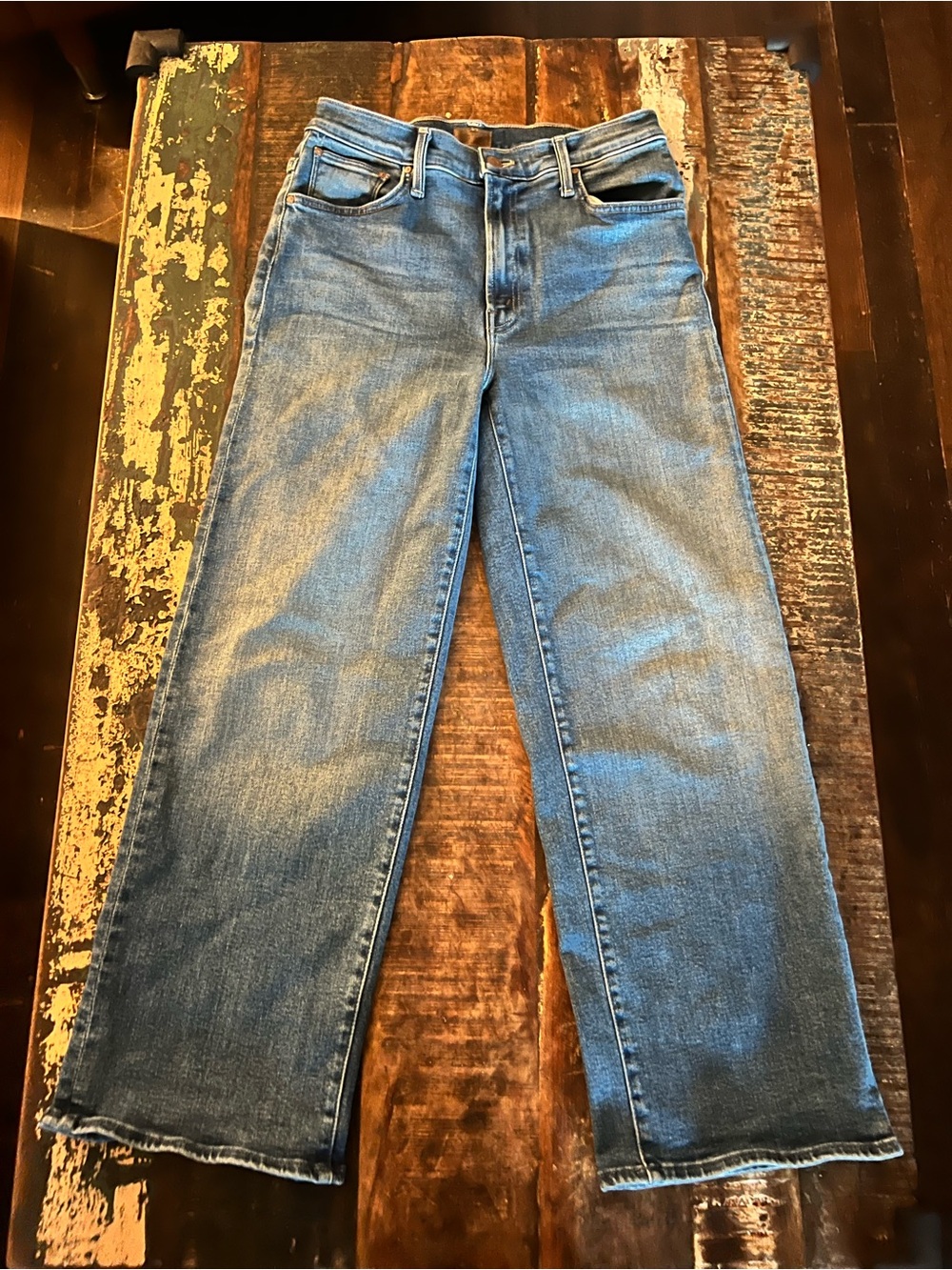 MOTHER Straight Leg Jeans in Faded Blue